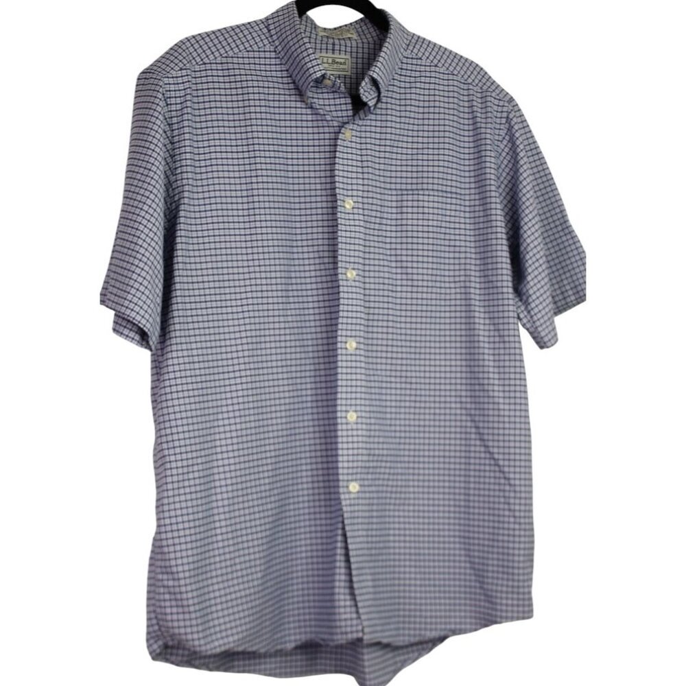 L.L Bean Men’s Button Down Blue Plaid Short Sleeve Shirt